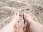 P6211306 Jenni's feet in the sand of Argeles-sur-Mer beach.JPG